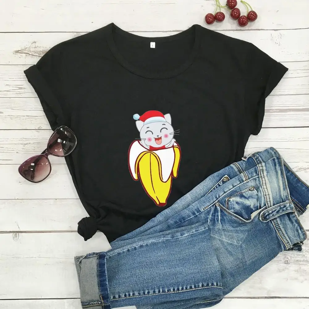 Футболка женская в стиле Харадзюку стильная рубашка с принтом банана Санта