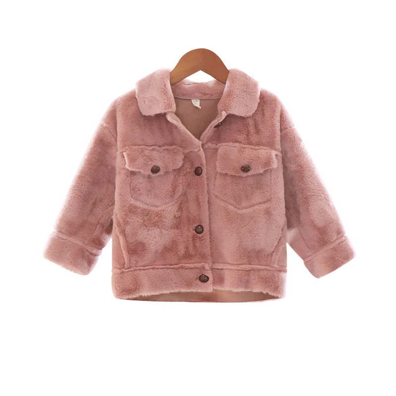

Girl winter plush coat Girl winter warm fashion jacket Girl solid color faux fur jacket Girl casual windproof jacket