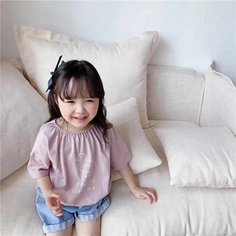 Свободные хлопковые топы в Корейском стиле с рисунком для маленьких девочек