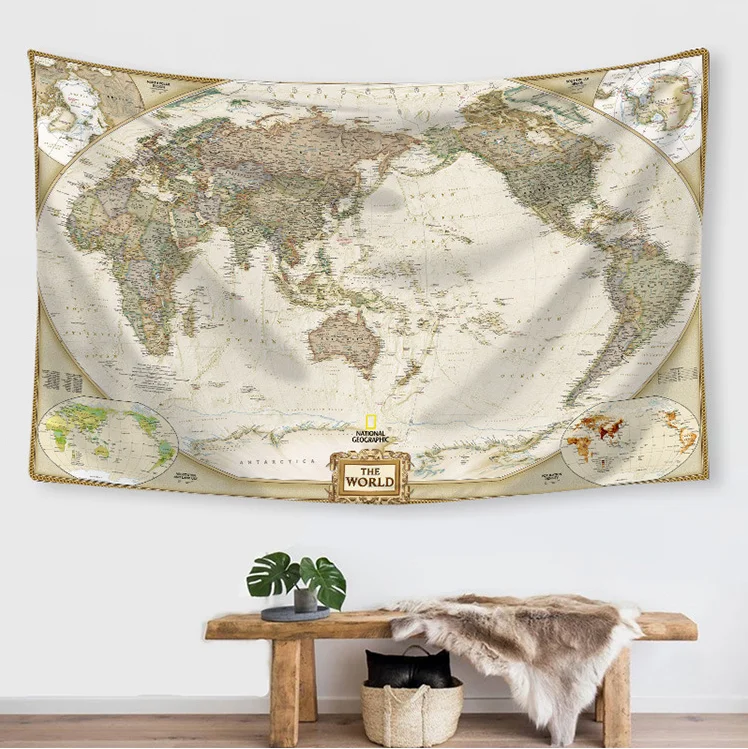 

New Creative Ins Style Tapestry Digital Printing World Map Modeling Horizontal Wall Decoration