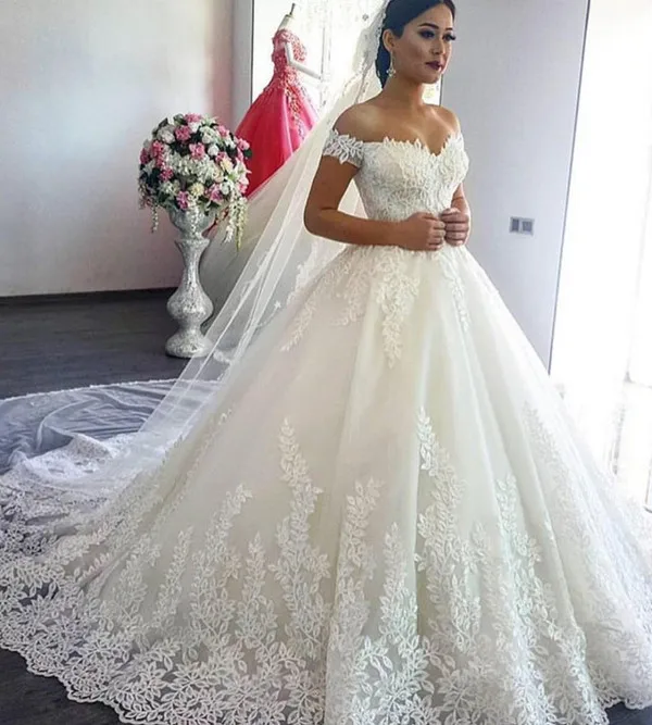 

Customized Wedding Dress Off The Shoulder Bridal Wedding Dresses Long Tail Lace Women Gown Ball Dress Custom Made