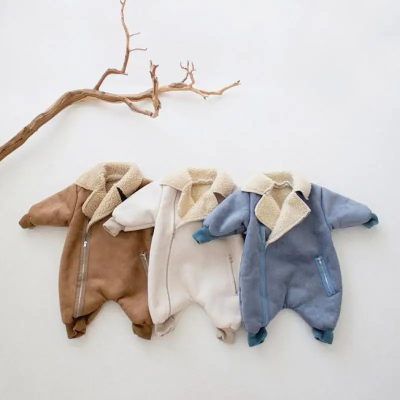 

2021 New Fashion Baby Plus Velvet Thicken Romper Cute Newborn Winter Warm Clothes Cotton Toddler Boy Long Sleeve Fleece Jumpsuit