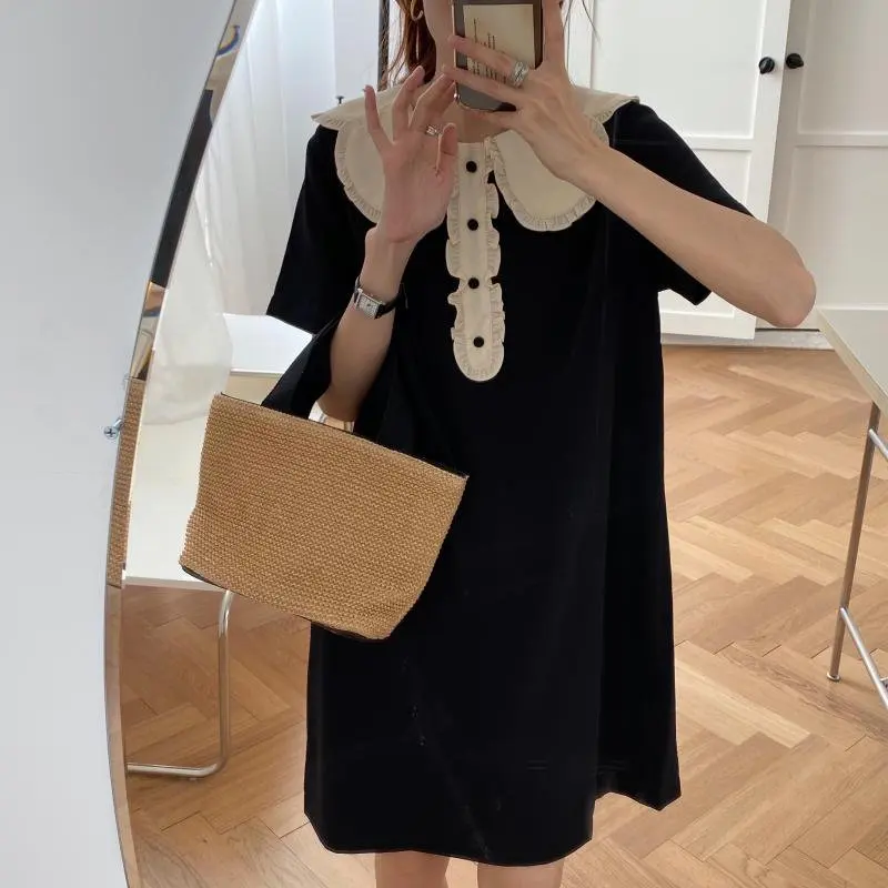 Женское шифоновое платье мини с оборками Alien Kitty черное свободное в стиле Хепберн