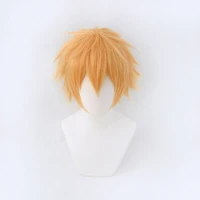 chainsaw man denji golden short wig cosplay costume heat resistant synthetic hair men women party wigs