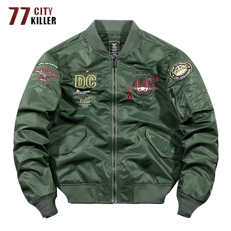 

77City Killer MA-1 Bomber Jacket Men Spring Autumn Embroidery Polit Jackets Male Windbreaker Baseball Coat Chaqueta Hombre M-4XL