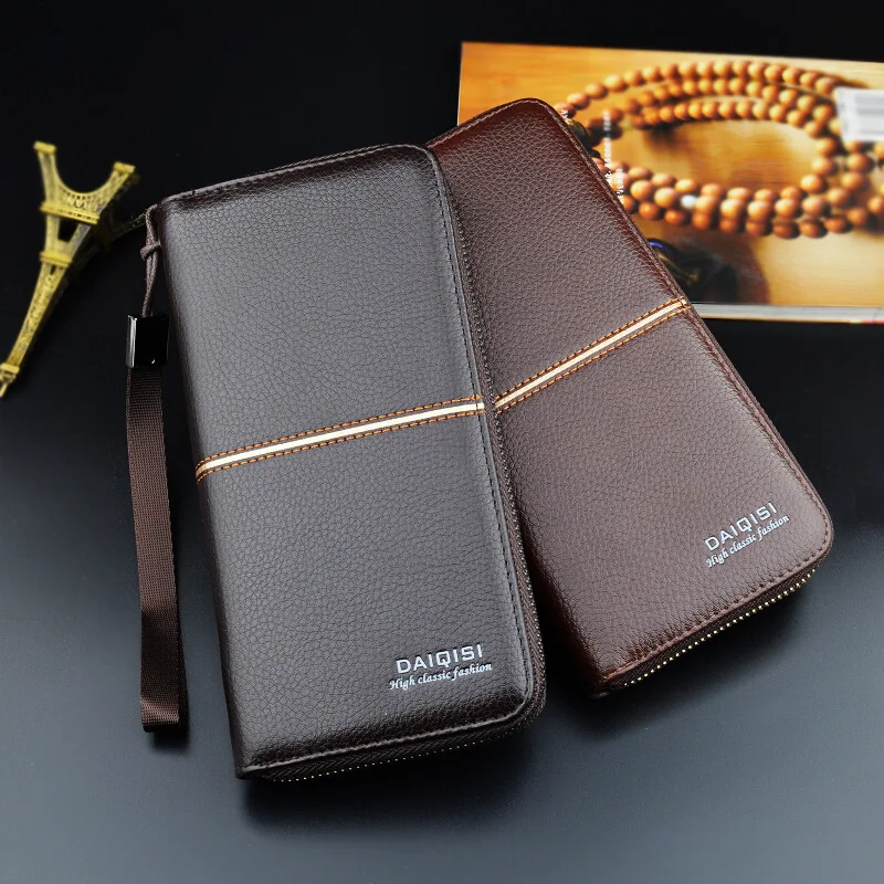 

High-quality men's long leather wallets, card holders, clutches, men's wallets, zipper, brand, large capacity, wallets purses