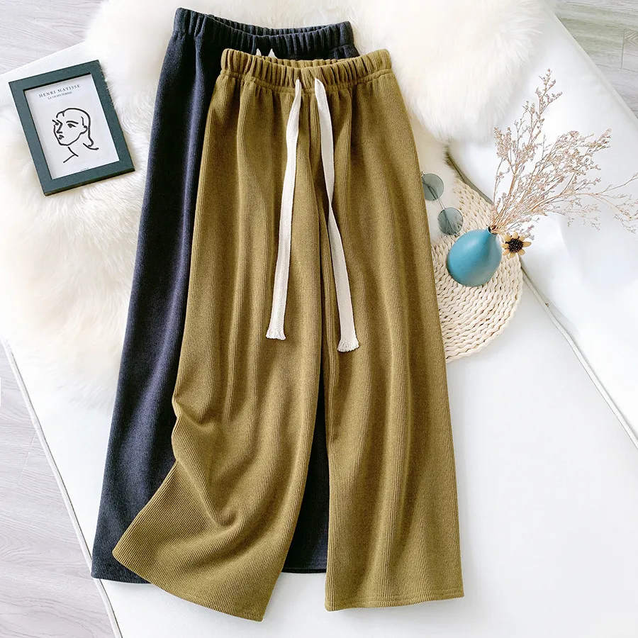 Thick Warm Sports Pants Women 2021 Winter Drawstring Casual Loose Wide Leg Pants Straight Leg Sportswear Trousers Yoga Pants