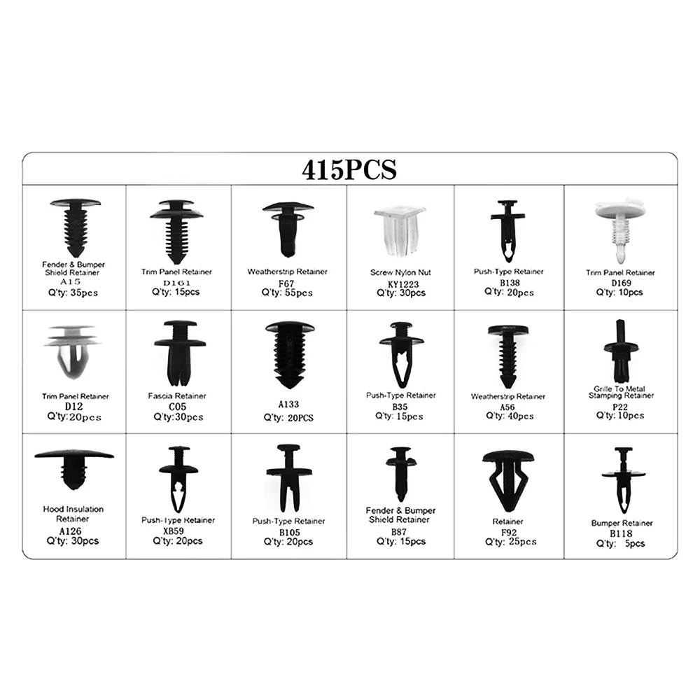 

Car Retainer Kit Plastic Fastener Rivet Clips 415 PCS Push Pin Rivet Trim Clips For Ford GM Toyota Honda Car Interior Accessorie