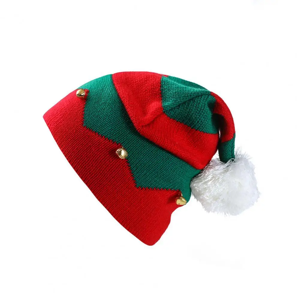 

Kid Hat Wavy Stripes Plush Ball Warm Contrast Colors Cap Christmas Party Jingle Hat for Winter