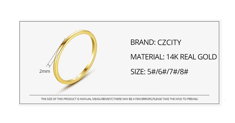 CZCITY, простое классическое Настоящее 14 К Золотое обручальное кольцо для женщин, свадебное желтое золото Au585, хорошее ювелирное изделие для женщин, подарки R14123