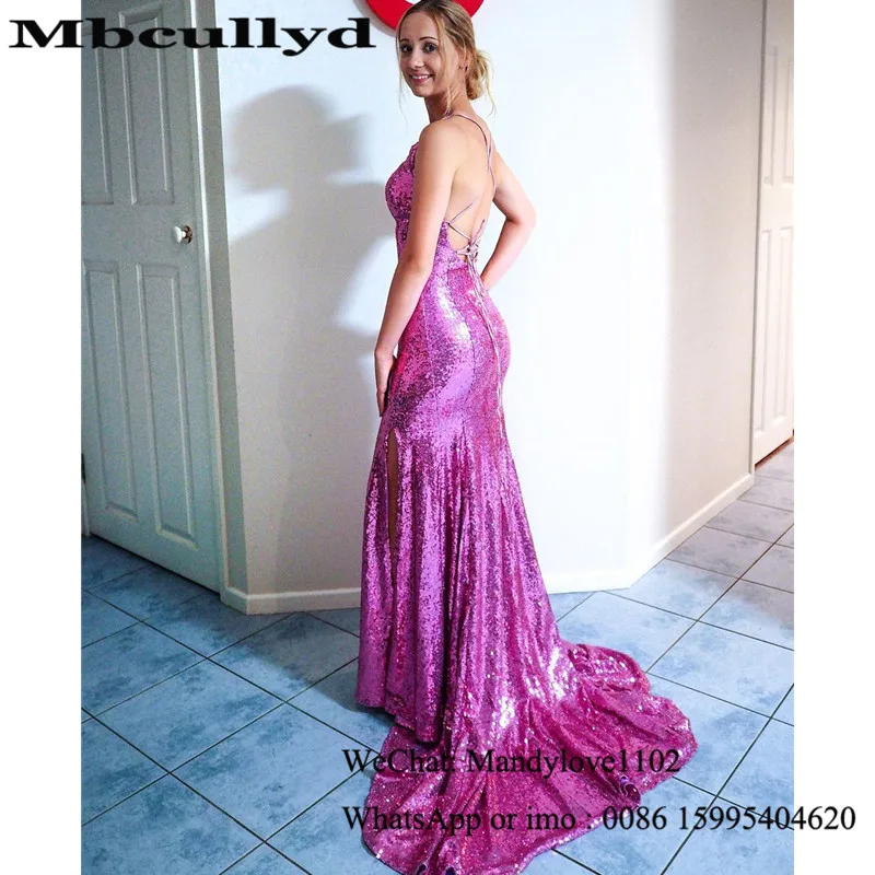 

Mbcullyd Mermaid Evening Dresses For Black Girls 2020 Purple Sequined African Prom Party Gowns Cheap Vestidos de fiesta de noche
