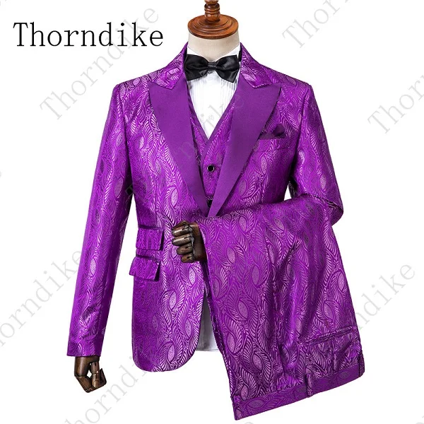 suit 5 Thorndike Новое поступление мужские костюмы темно-синий, с цветами напечатаны 3 шт. смокинг винтажные свадебные костюмы для шафера Terno Masculino - Цвет: suit 5