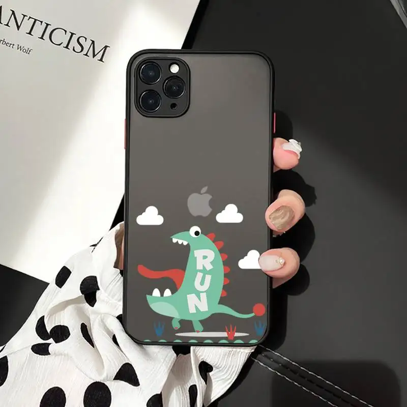 

Phone Case For iPhone 12 11 Mini Pro XR XS Max 7 8 Plus X Creative cute dinosaur Matte transparent cover