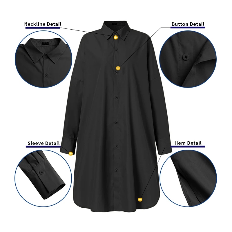 

Women Elegant Party Shirts Sexy Lapel Collar Button Up Shirts 2021 VONDA Women Blouse Solid Color Long Sleeve Blouse Plus Size