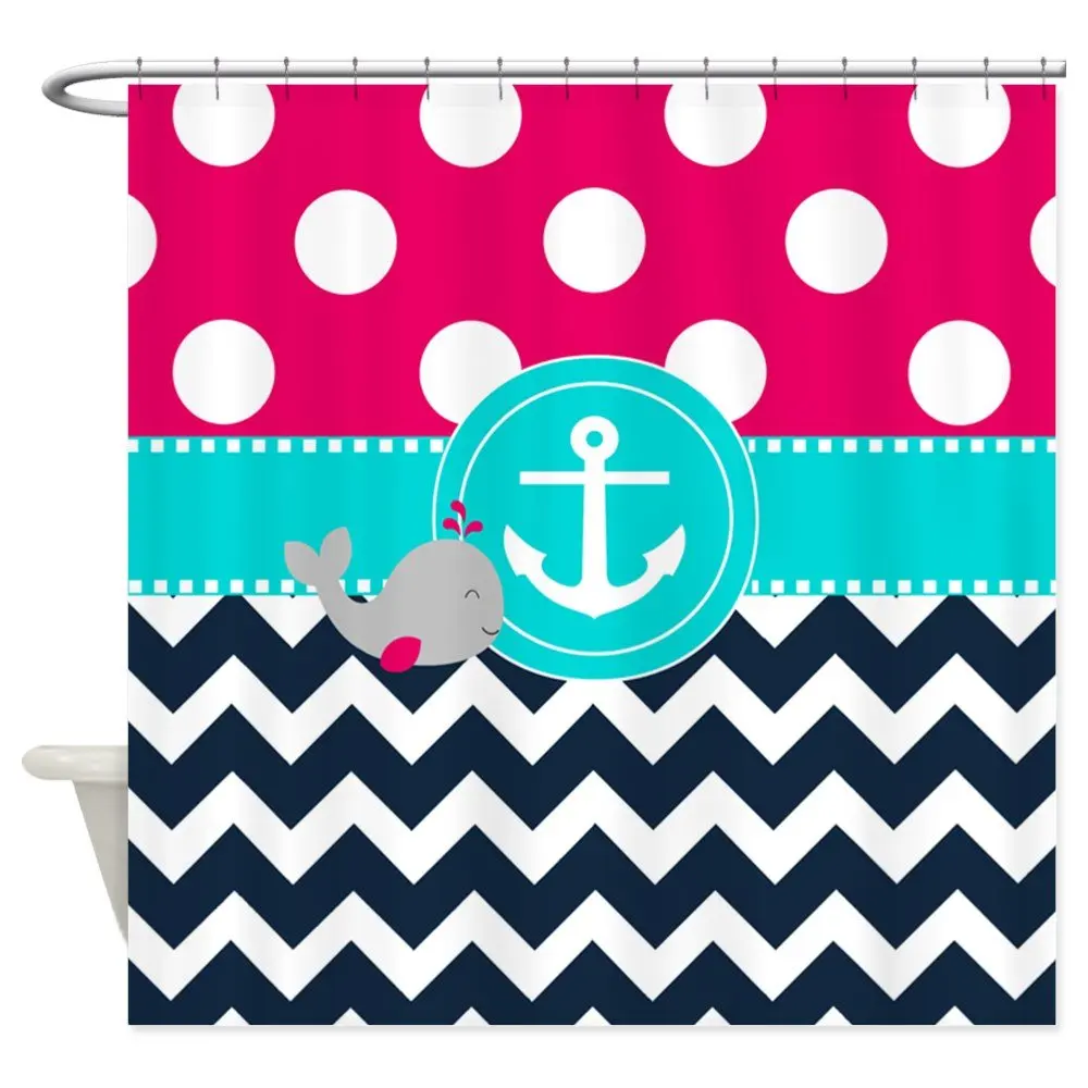 Декоративная тканевая занавеска для душа розового темно-синего цвета в горошек |