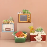 retro resin flower pot radio and tv shape ornaments multi purpose container personalized home potted plant no plants