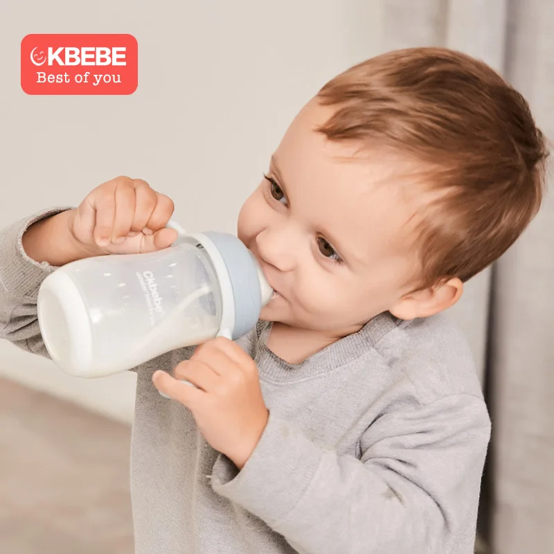 240ml Baby Bottle Water Cup Pp Drop Resistant Wide-caliber Straw Handle Plastic Newborn Baby Drop-resistant Silicone Baby Bottle