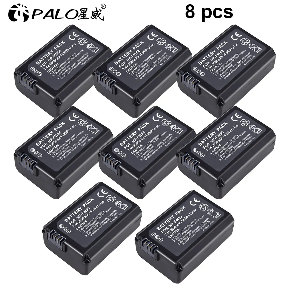 PALO 7,4 V 2000 мА/ч, NP-FW50 NP FW50 NPFW50 батарея Замена для sony Alpha 7 A7 7R a7R фотоаппаратов моментальной печати 7 s a7S a3000 a5000 a6000 NEX-5N 5C A55 - Цвет: 8PCS FW50 battery