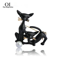 oi black mother son cats brooches gold color pins simulated pearl brooch suit scarf collar clips women kids best gifts