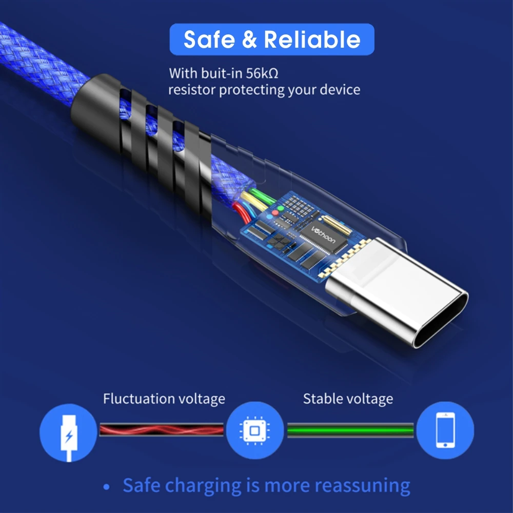 Vothoon 3A Быстрая зарядка type C USB кабель для samsung S10 Xiaomi Redmi Note 7 type C кабель для зарядки мобильного телефона USB C кабель