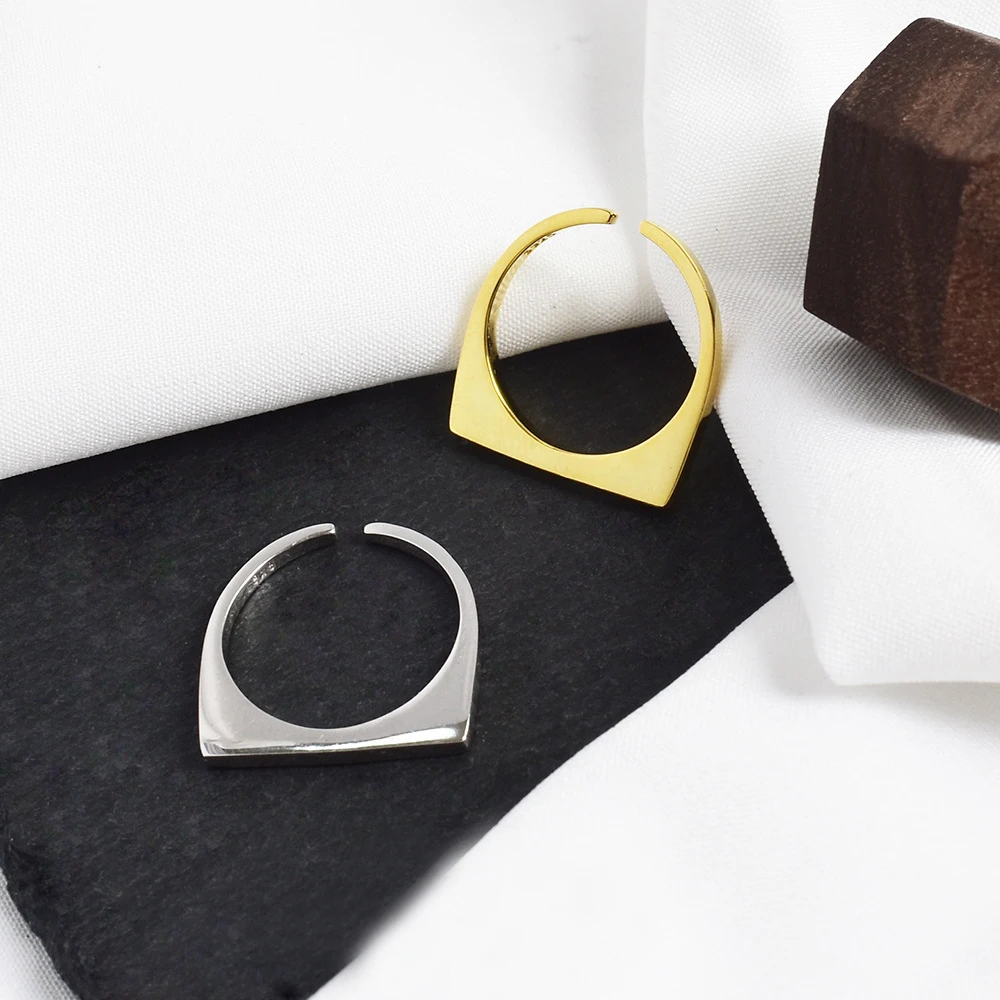 

Real 925 Sterling Silver Simple Geometric Open Adjustable Rings for Women