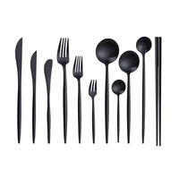 black matte cutlery set salad fork dinner spoon butter knife chopsticks set teaspoon dessert fork stainless steel dinnerware set