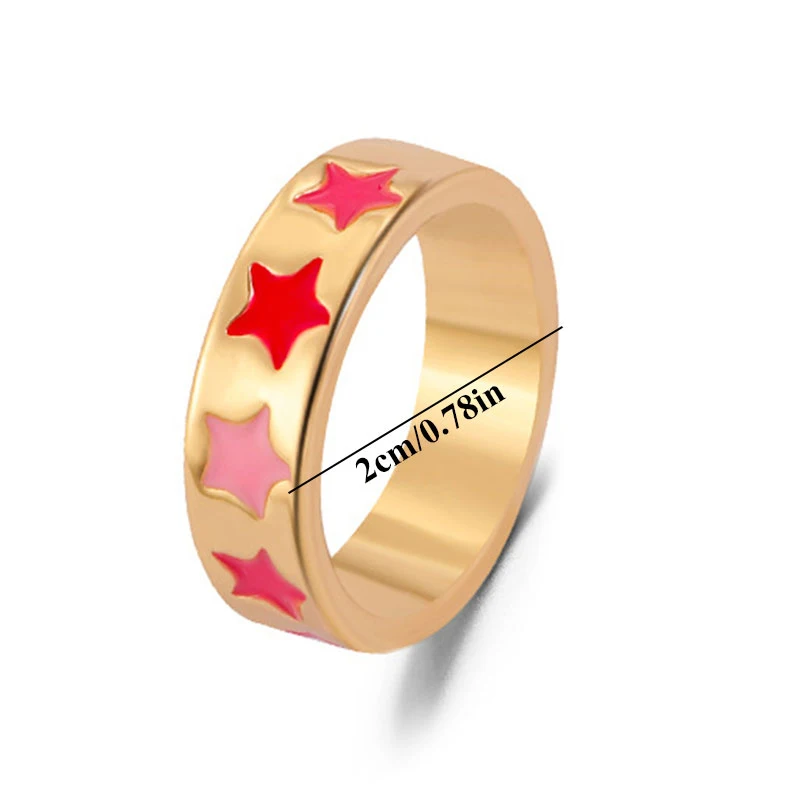 

Vintage Bohemia Enamel Love Heart Flower Star Ring Cute Simple Metal Gold Silver Rings for Women Drip Oil Jewelry Finger Deocr
