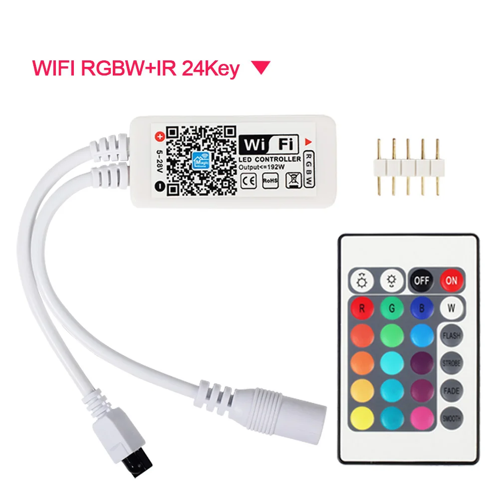 Magic Home 5-28 в мини wifi RGB/RGBW контроллер+ ИК 24Key пульт дистанционного управления для Smart/Google home Amazon Alexa - Цвет: RGBW and IR24Key