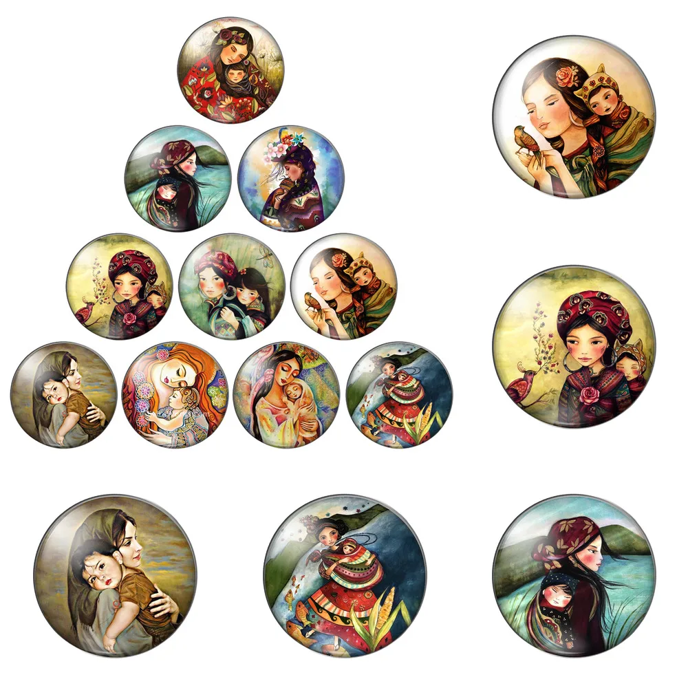 

12pcs/lot Mom's Love Great and Sweet Child Nestled in Mom's Arms 8mm-30mm Photo Glass Cabochon Demo Flat Back Making Findings