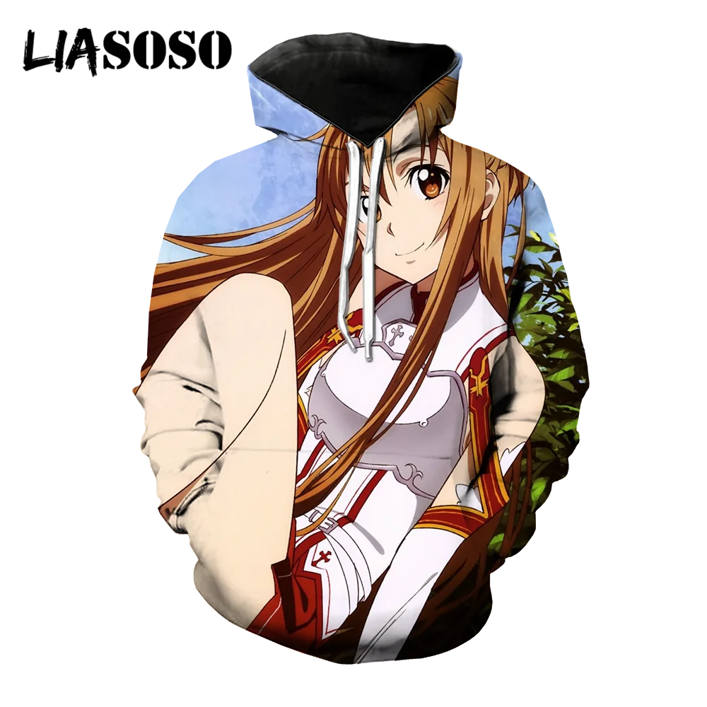 

LIASOSO 3D Print Unisex Anime Sword Art Online Kawaii Girl Hooded Hoodies Streetwear Sweatshirts Pullover Harajuku Hip Pop Tops