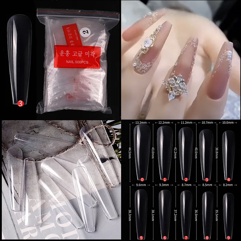 Dicas da Arte do Prego Bolsa Longo Caixão Stiletto Unhas Falsas Abs Novo Design Bailarina Claro Natural Dicas 500 Pçs - 4 Unhas postiças