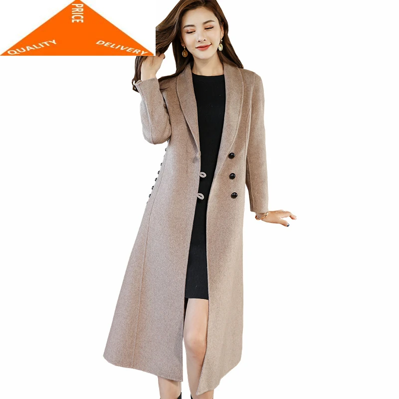 

Women Elegant Winter Clothes 2020 Korean Vintage Wool Coat Female Slim Fit Ladies Cashmere Long Jacket Hiver 99205