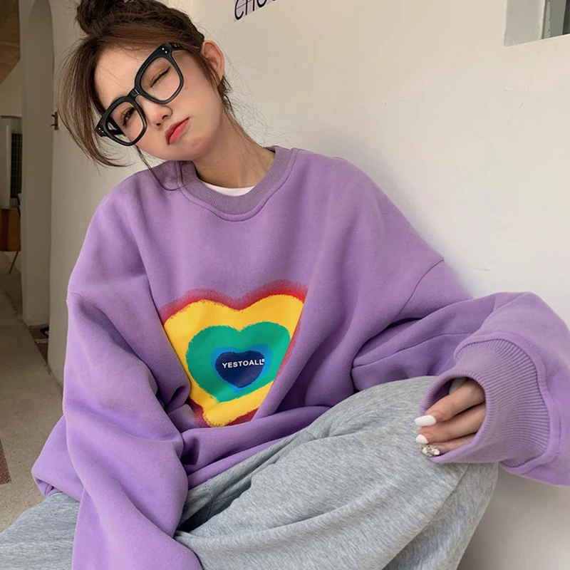 Женская толстовка с круглым вырезом Woherb фиолетовая зимняя 2021 | одежда