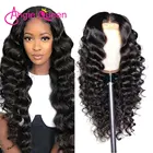 Бразильский Свободный парик с глубокой волной 13X4 T, парики из человеческих волос на сетке спереди для женщин, ANGIE QUEEN, предварительно выщипанный, Remy, HD, парик на сетке спереди