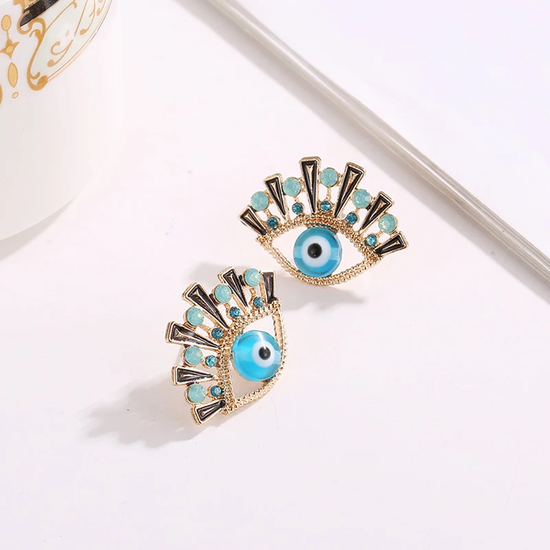

Creative National Style Blue Devil's Eye Earrings Exquisite Rhinestone Stud Earrings Accessories Charming Women Party Jewelry