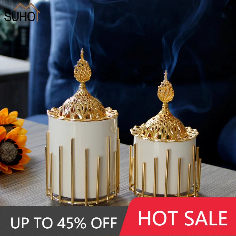 

1Pcs Creative Modern European-style Metal Ceramic Combination Incense Burner Aroma Stove Adornment for Study Bar Hotel Home