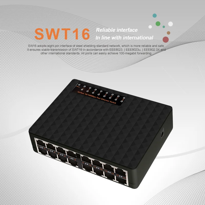 Сетевой коммутатор с 16 портами Fast Ethernet LAN RJ45 Vlan хаб 100 Мбит/с для настольного ПК