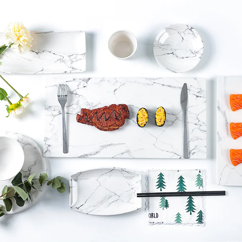 Европейский белый мраморный Меламиновый поднос для хранения тарелка десертов