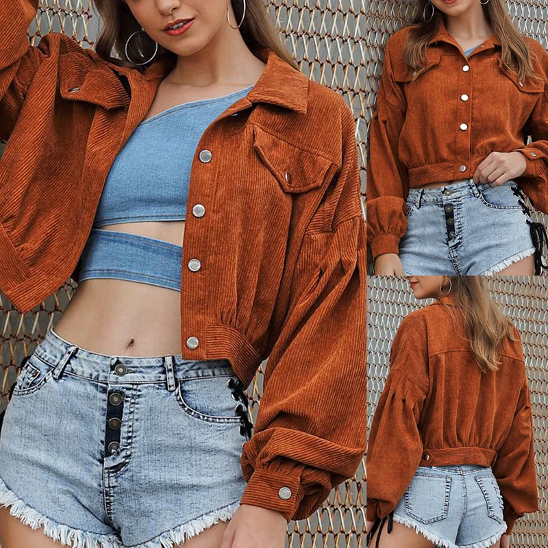 Vertvie женские зимние осенние повседневные куртки вельветовые на пуговицах с