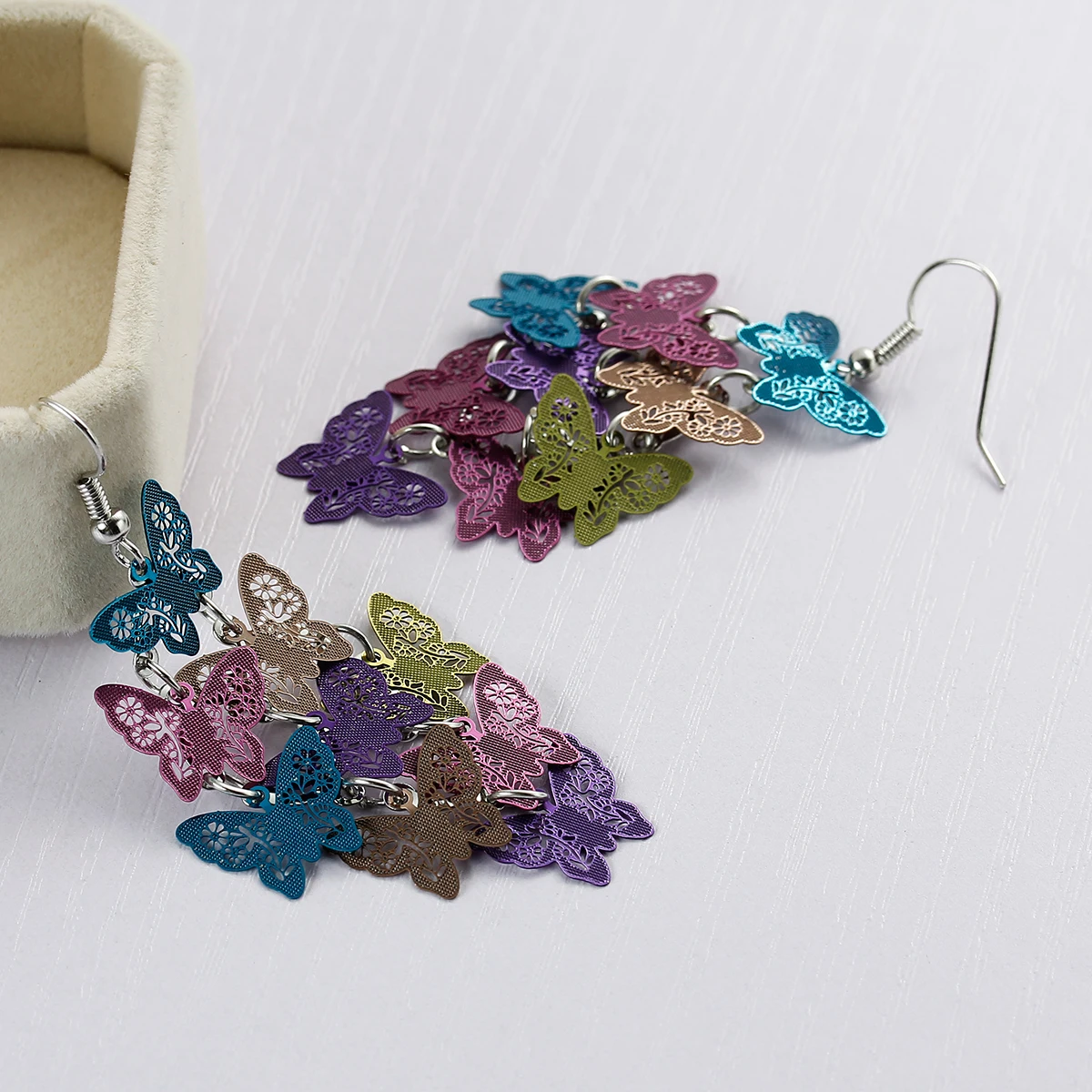 8 сезонов медное Филигранное тиснение серьги Бабочка Эмаль 69 мм (2 6/8 &quot) длинный