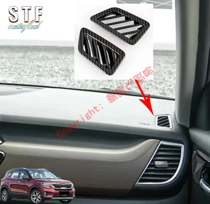 

Carbon Fiber Style Interior Upper Air-Condition Vent Outlet Cover Trim For KIA Seltos 2019 2020 Car Accessories Stickers W4