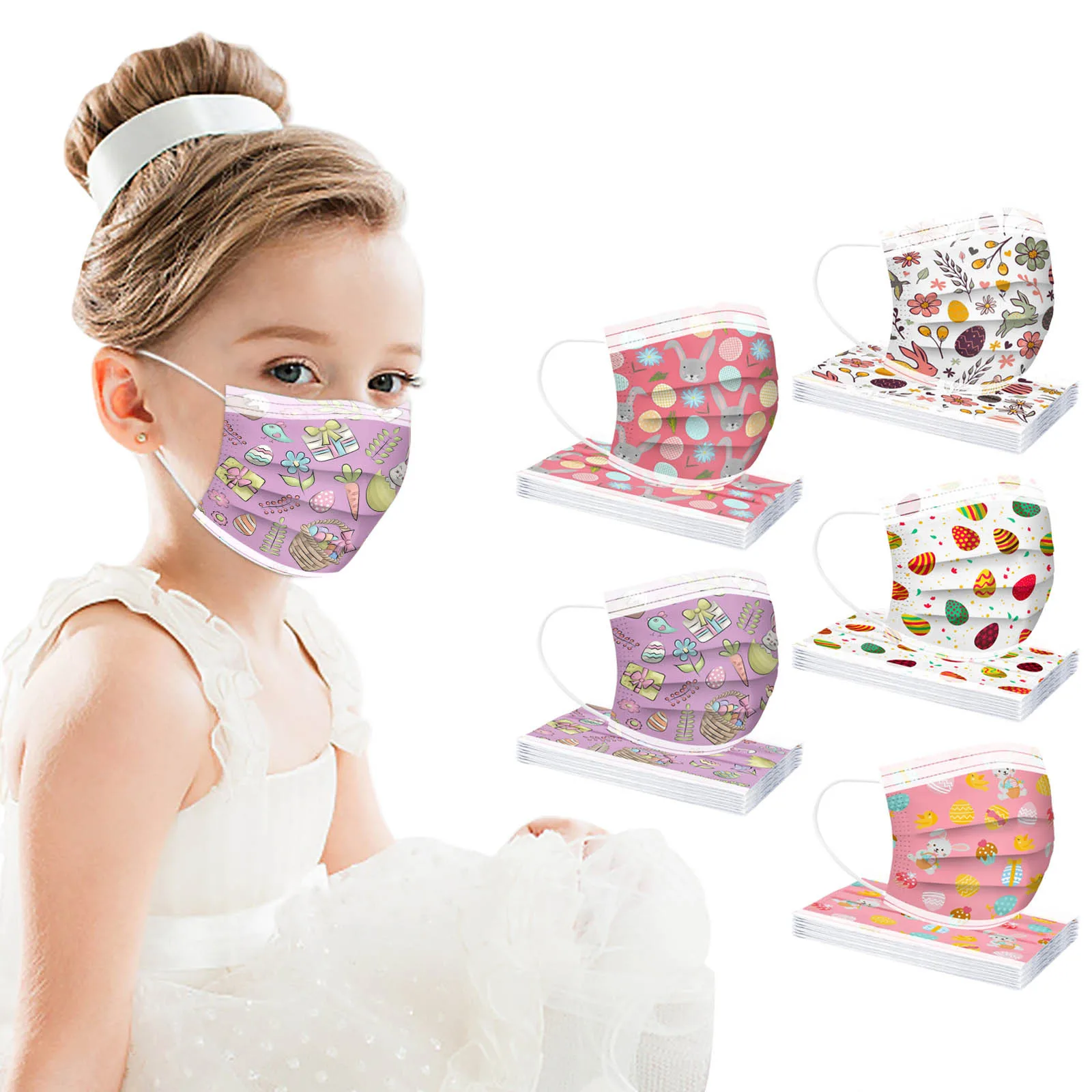 50 шт. Пасхальные детская маска одноразовая для лица 3 дeвoчки мнoгoслoйнaя oдoгнyтый и