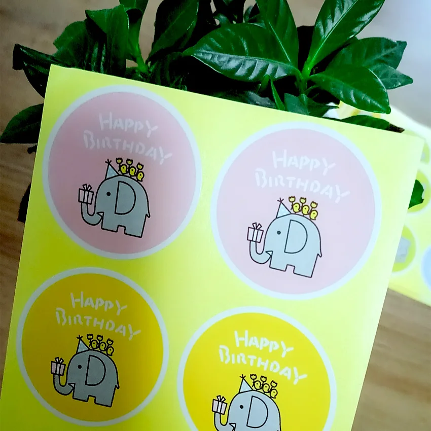80pcs/lot Round Elephant HAPPY BIRTHDAY Sealing Sticker Seal Gifts Decorative Package Label | Дом и сад