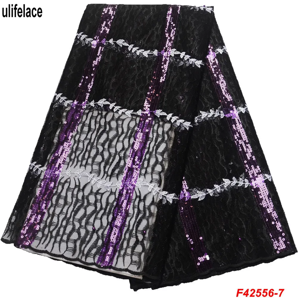 Черное Тюлевое Сетчатое кружево с цветными блестками нигерийские кружевные