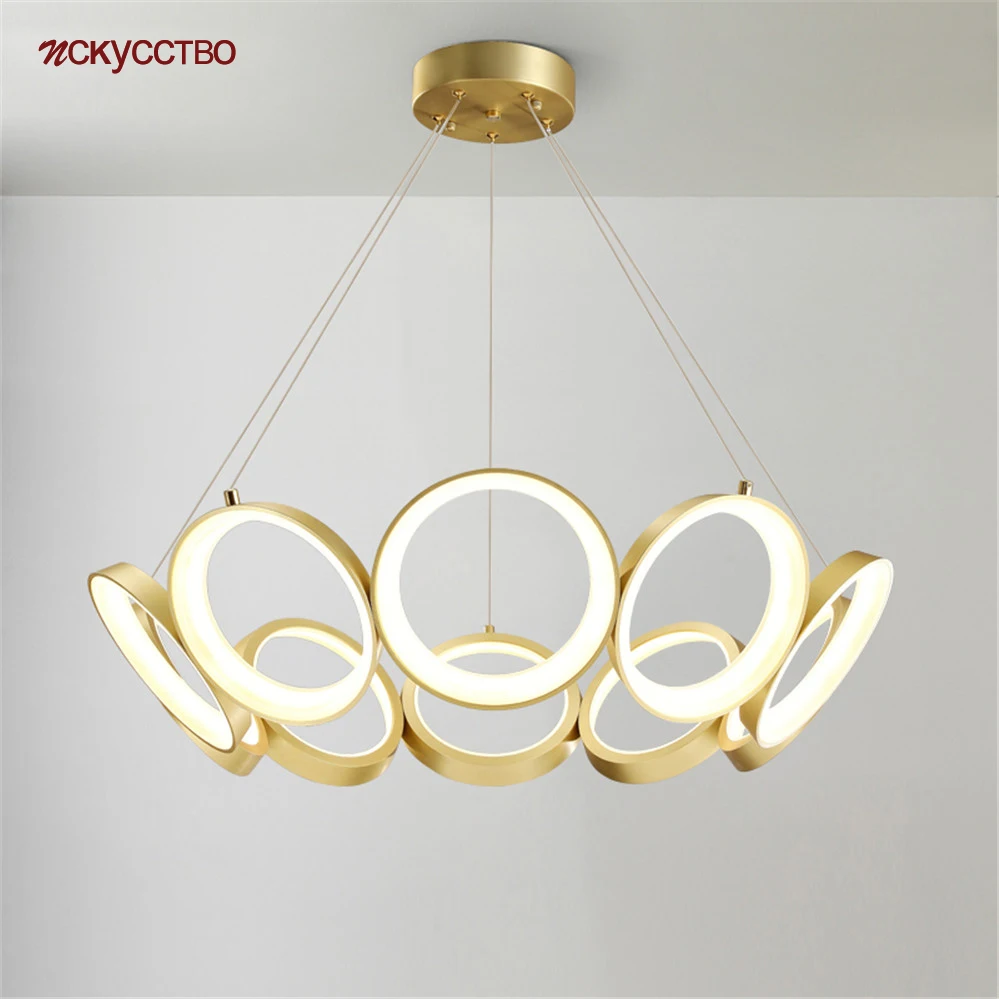 

Postmodern Gold Ring Round Chandeliers For Living Room Hotel Luxury Villa Home Deco Suspension Led Luminaire Loft Stairs Lamp