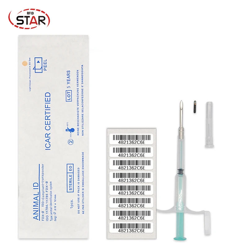 50pcs 125khz FDX-A Animal Microchip Syringe Rfid 2.12*12mm ISO chip Pet Polypropylene Material rfid | Безопасность и защита