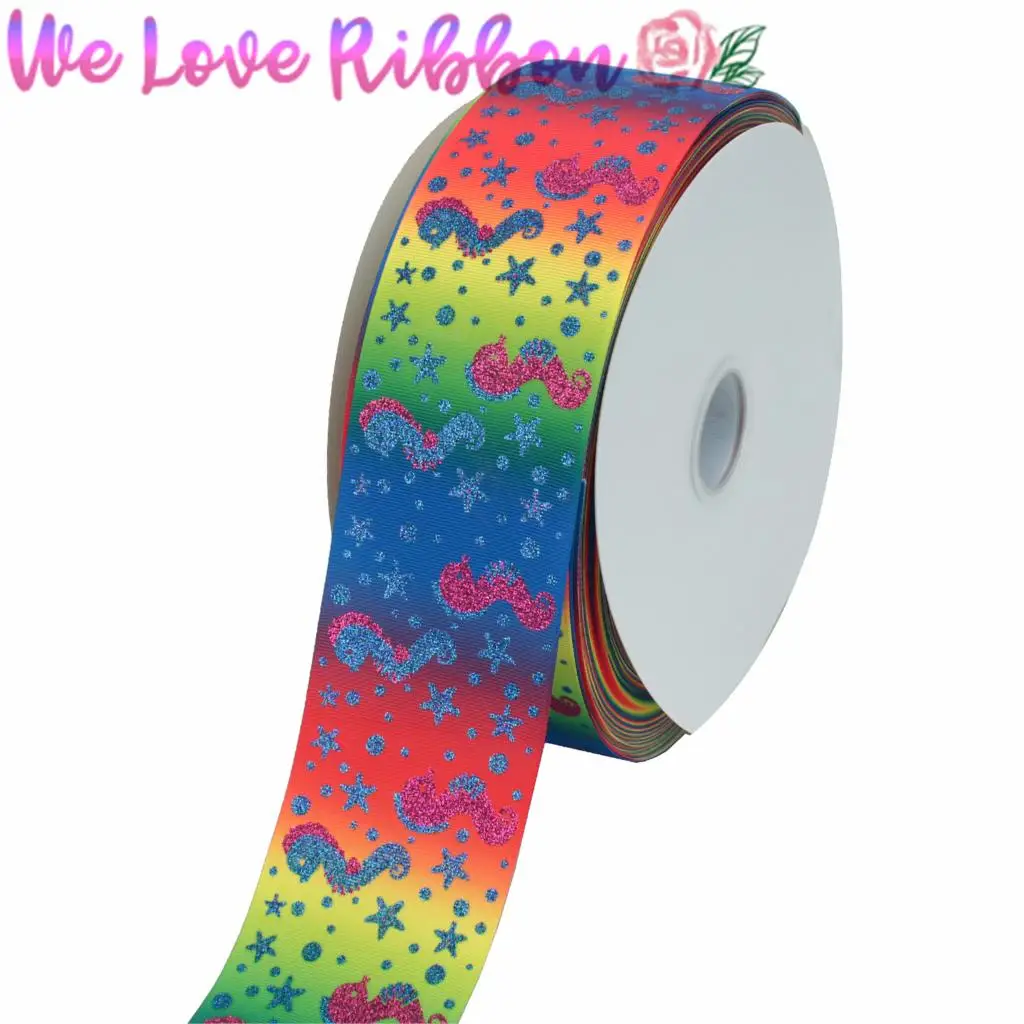 3&quot75mm Black Pink Ink Print Starfish Gradient Color Grosgrain Ribbon Hologram Silver Foil Mermaid Tail Glitter Seahorse 50yards | Дом и