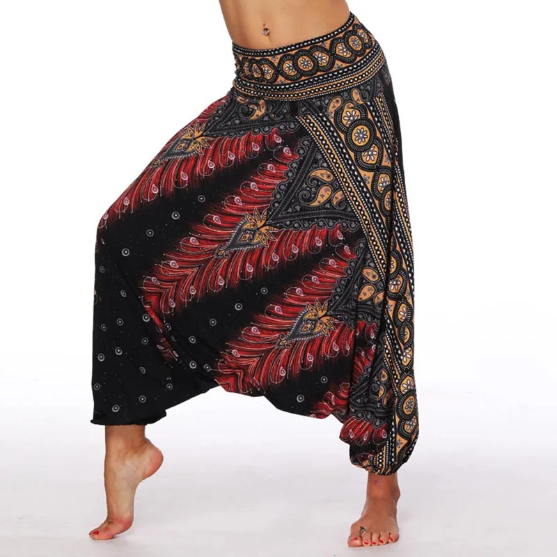 

Women's National Style Digital Printing Wide Leg Lantern Sports Pants Loose Yoga Pants Bohemian Beach Casual Pants Jumpsuit
