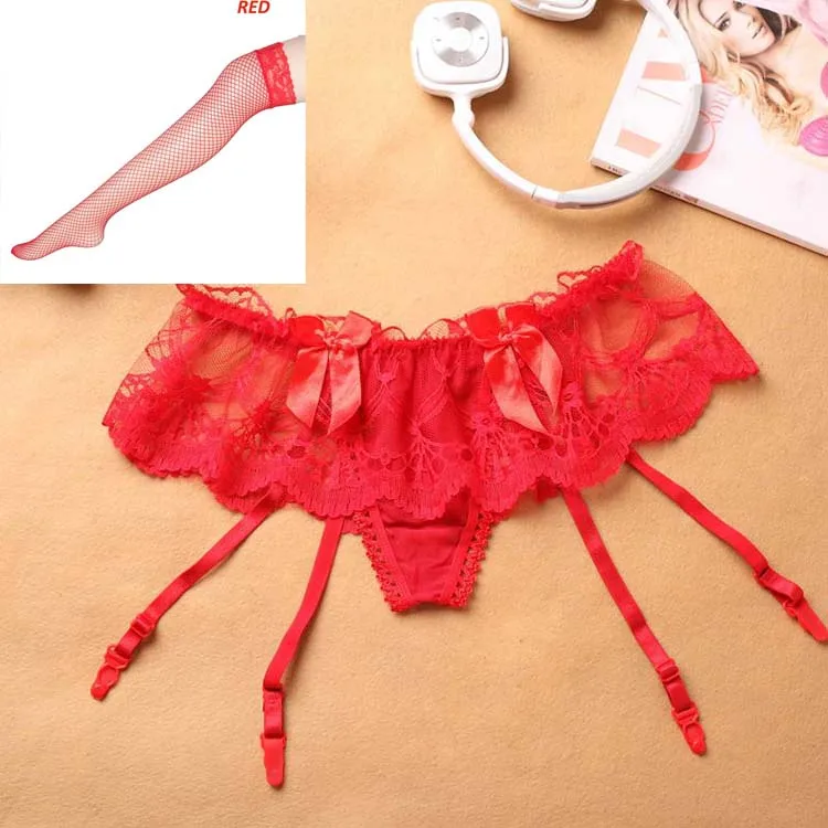 garter and fishnet 4 Абсолютно новое нижнее белье женские черные кружевные стринги с трусики с подвязкой оптом и в розницу пояс с подвязками сексуальные женские пикантные трусики - Цвет: garter and fishnet 4