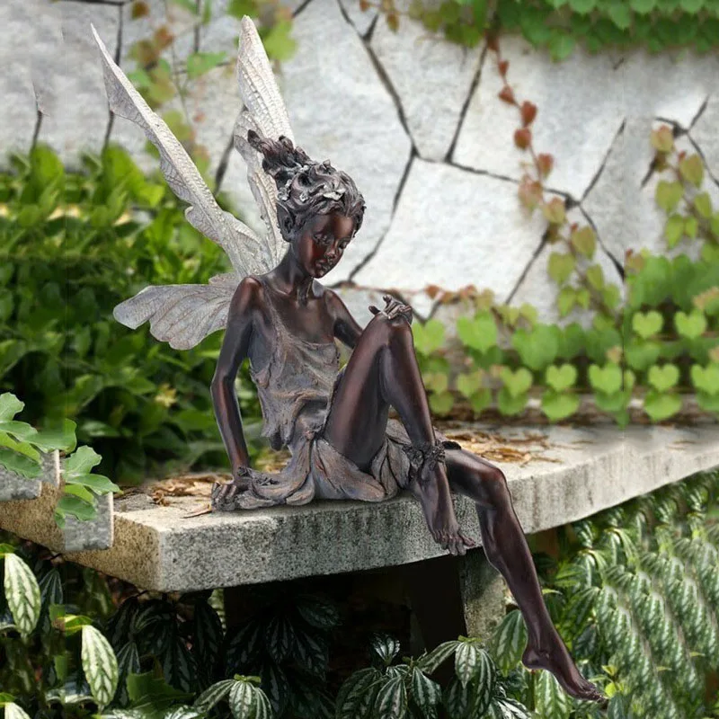 

Tudor And Turek Sitting Fairy Statue Garden Ornament Resin Craft Landscaping Yard Decoration Garden Lawn Gardening Decoration